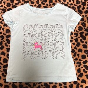 Blue and Pink Short Sleeve Tee with Playful Print